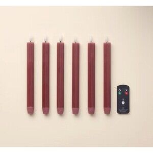 6pk Ribbed Flameless LED Taper Candles Orange - Hearth & Hand with